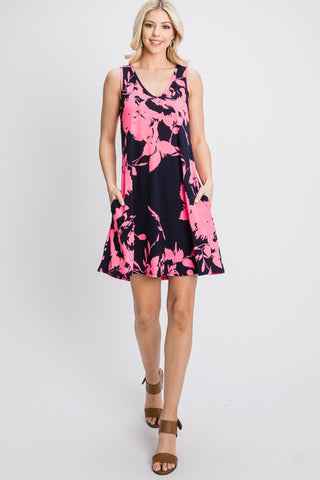 Heimish Full Size Floral V-Neck Tank Dress with Pockets Trendsi