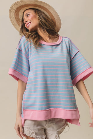 BiBi Exposed Seam Stripe Contrast T-Shirt Trendsi