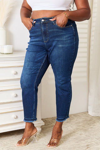 Judy Blue Full Size High Waist Released Hem Slit Jeans Trendsi