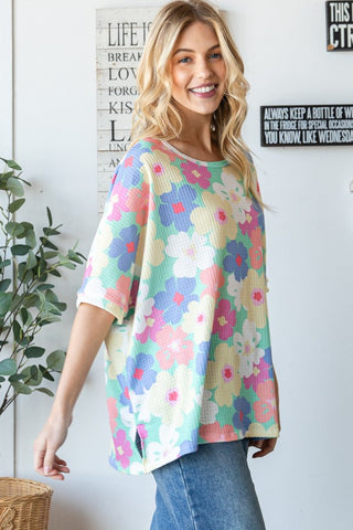 HOPELY Floral Waffle Oversized T-Shirt Trendsi