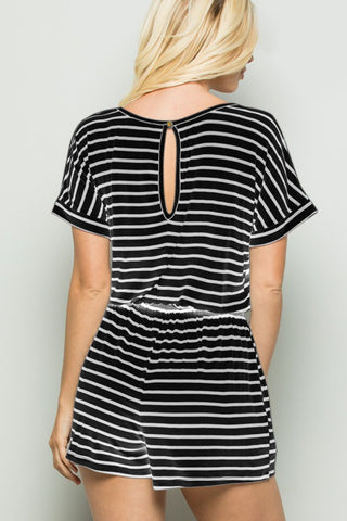 Heimish Full Size Striped Round Neck Short Sleeve Romper Trendsi