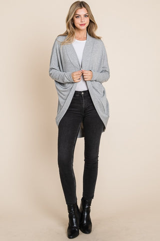 BOMBOM Open Front Long Sleeve Cocoon Cardigan Trendsi