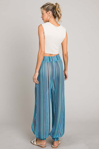 Cotton Bleu by Nu Label Striped Smocked Cover Up Pants Trendsi