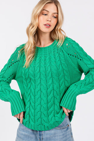 SAGE + FIG Cable-Knit Long Sleeve Sweater Trendsi