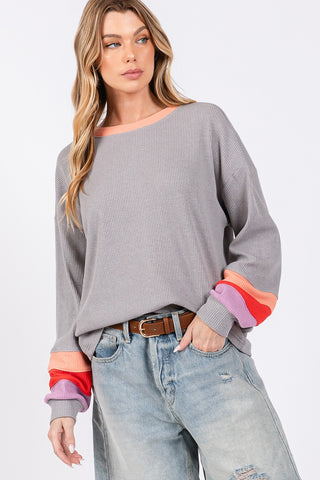 SAGE + FIG Color Block Waffle Knit T-Shirt Trendsi