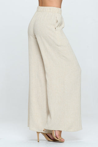 RENEE C Linen Wide Leg Pants with Pockets Trendsi