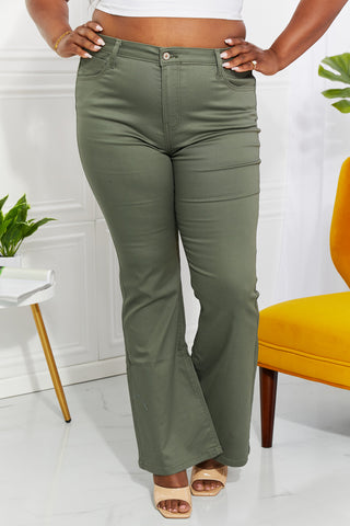 Zenana Clementine Full Size High-Rise Bootcut Jeans in Olive Trendsi