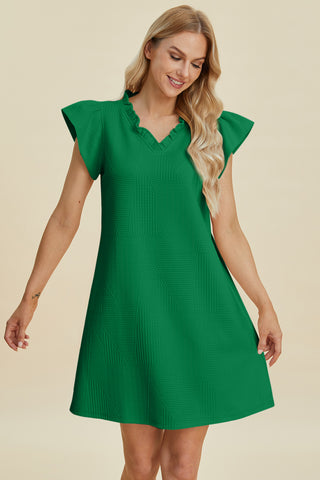 Double Take Full Size Ruffled V-Neck Cap Sleeve Dress Trendsi