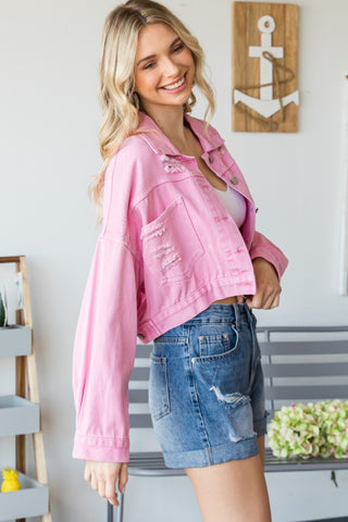 Veveret Fringe Distressed Button Up Denim Jacket Trendsi