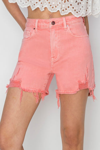 RISEN High Rise Distressed Denim Shorts Trendsi