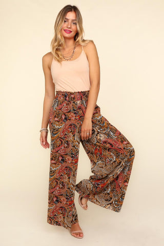 Haptics Smocked Waist Paisley Print Pants Trendsi