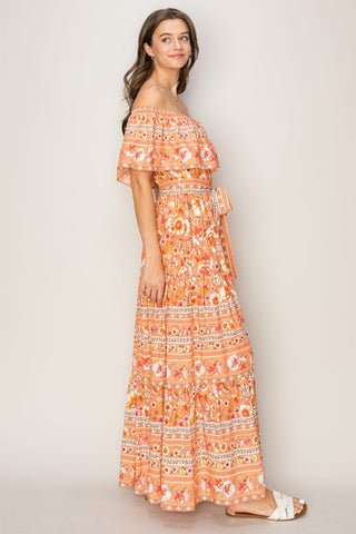 HYFVE Floral Off-Shoulder Tie Front Maxi Dress Trendsi