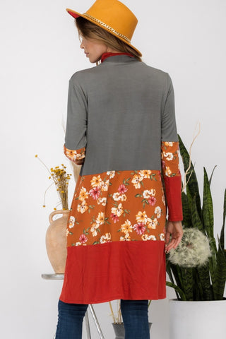 Celeste Full Size Floral Color Block Open Front Cardigan Trendsi