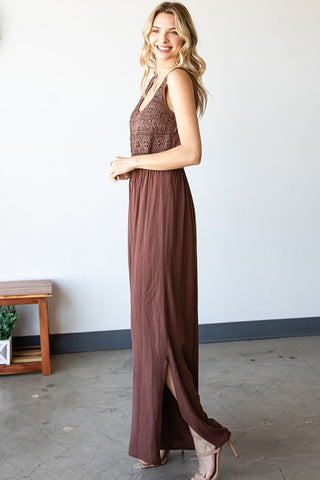 First Love Tie Back Sleeveless Slit Wide Leg Jumpsuit Trendsi