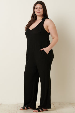 Mittoshop Rib Knit V-Neck Cross Back Jumpsuit Trendsi