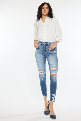 Kancan High Rise Frayed Ankle Skinny Jeans Trendsi