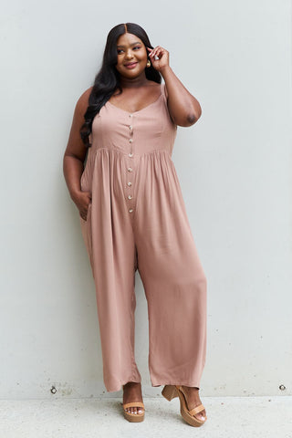 HEYSON All Day Full Size Wide Leg Button Down Jumpsuit in Mocha Trendsi