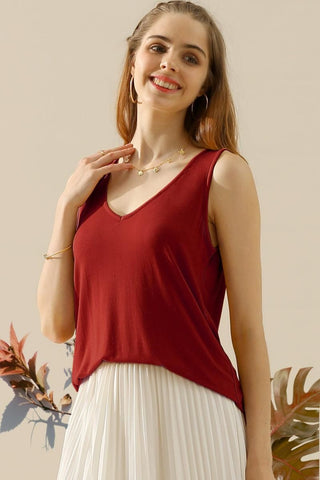 Ninexis Full Size V-Neck Curved Hem Tank Trendsi