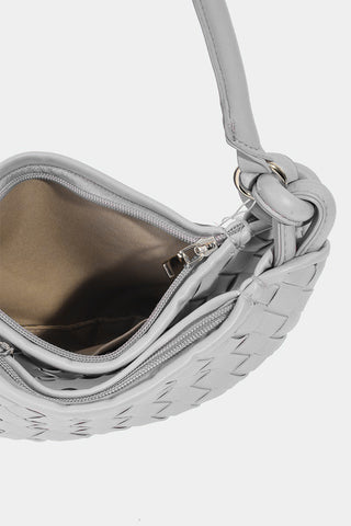 Fame PU Leather Basket Weave Half Moon Bag Trendsi