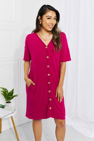 BOMBOM Sunday Brunch Button Down Knee-Length Dress in Magenta Trendsi