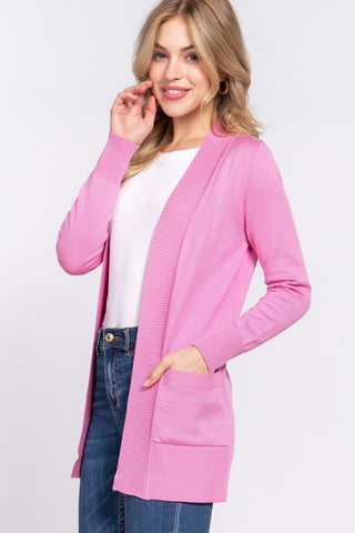 ACTIVE BASIC Ribbed Trim Open Front Cardigan Trendsi