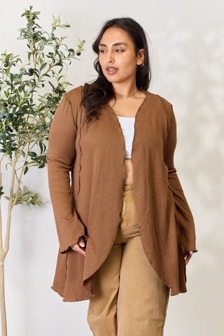 Culture Code Full Size Open Front Long Sleeve Cardigan Trendsi