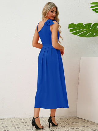 Bow Asymmetrical Neck Sleeveless Dress Trendsi