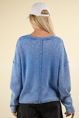 VERY J Mineral Washed Exposed Seam Sweater Trendsi