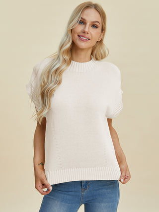 Double Take Full Size Mock Neck Short Sleeve Sweater Trendsi