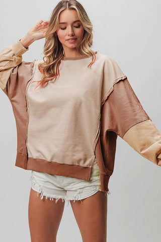 BiBi Washed Color Block Sweatshirt Trendsi