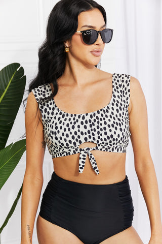 Marina West Swim Sanibel Crop Swim Top and Ruched Bottoms Set in Black Trendsi