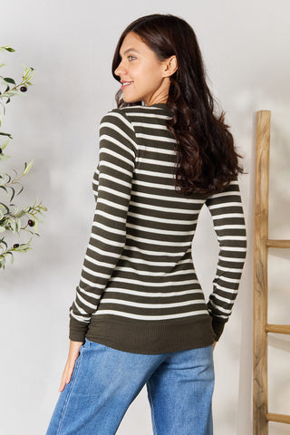 Zenana Full Size Striped Snap Down Cardigan Trendsi