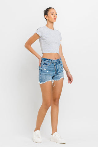 Lovervet Stepped Waist Raw Hem Denim Shorts Trendsi