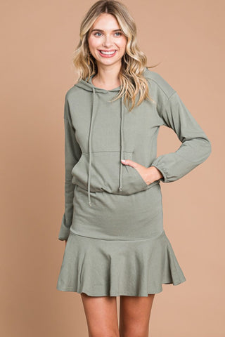 Culture Code Full Size Drawstring Dropped Shoulder Hooded Mini Dress Trendsi