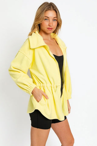 Le Lis Zip Up Waist Drawstring Soft Fleece Jacket Trendsi