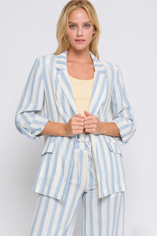 Love Tree Linen Woven Striped Blazer Trendsi