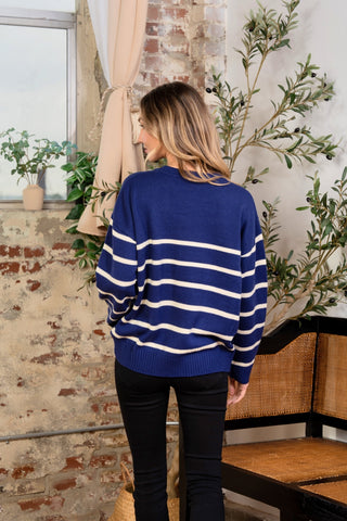 Sew In Love Striped Round Neck Sweater Trendsi