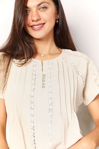 Double Take Crochet Buttoned Short Sleeves Top Trendsi