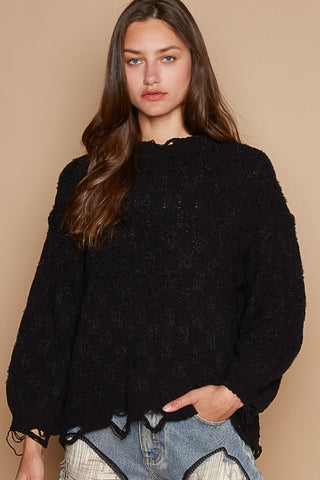 POL Cable Knit Cutout Long Sleeve Sweater Trendsi