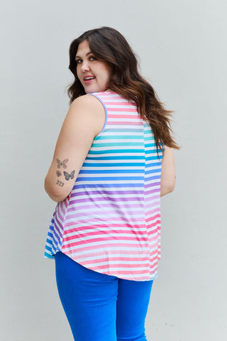 Heimish Love Yourself Full Size Multicolored Striped Sleeveless Round Neck Top Trendsi