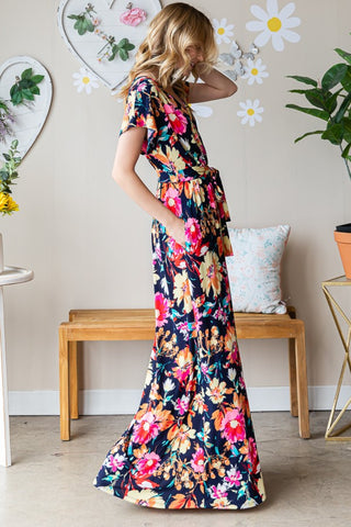 Heimish Full Size Floral Surplice Tie Waist Maxi Dress Trendsi