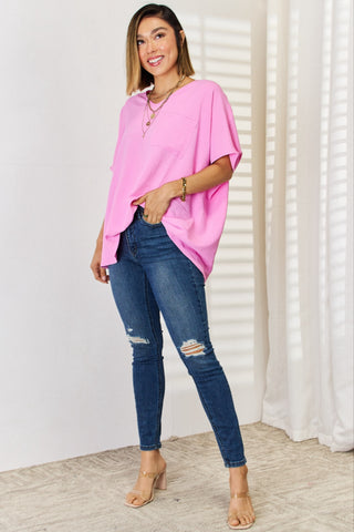 Zenana Texture Short Sleeve Blouse Trendsi