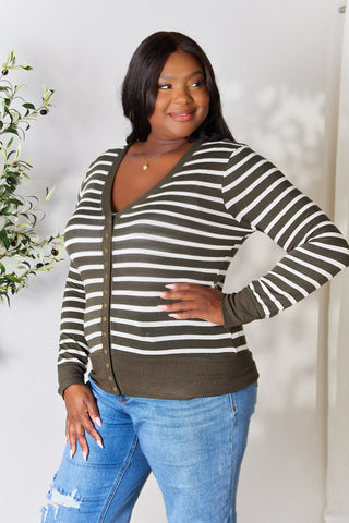 Zenana Full Size Striped Snap Down Cardigan Trendsi