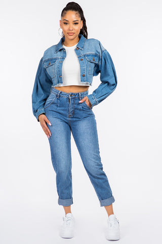 American Bazi High Waist Pleated Waist Mom Jeans Trendsi