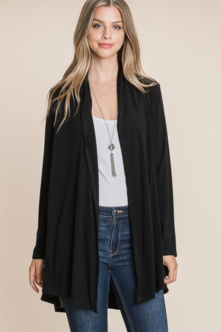 BOMBOM Open Front Long Sleeve Cardigan Trendsi