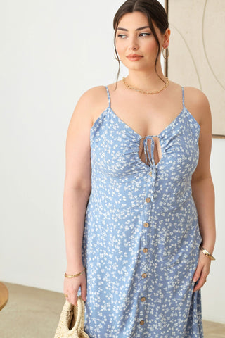 Zenobia Plus Size Cutout Floral Spaghetti Strap Dress Trendsi