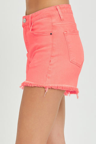 RISEN Tummy Control High Rise Fray Hem Denim Shorts Trendsi