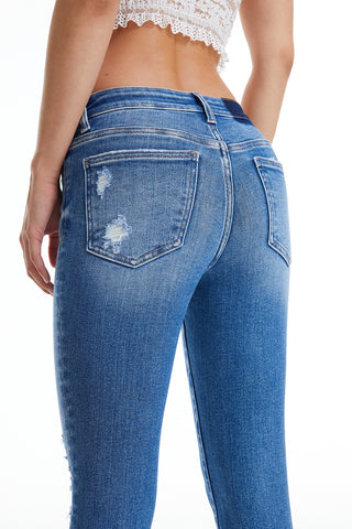 BAYEAS Full Size Mid Waist Distressed Ripped Straight Jeans Trendsi