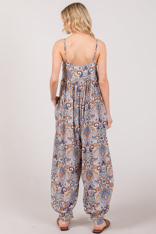 SAGE + FIG Full Size Multi Paisley Print Sleeveless Jumpsuit Trendsi