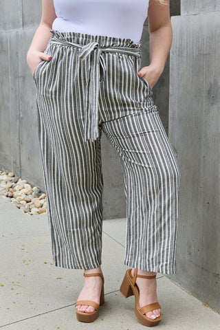 Heimish Find Your Path Full Size Paperbag Waist Striped Culotte Pants Trendsi